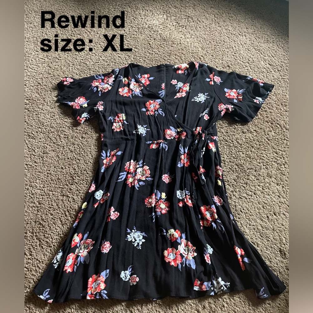 Rewind (from jcpenny) Black and Floral Wrap Around Dress